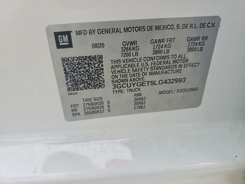 Aukcja sprzedaży 2020 Chevrolet Silverado, vin: 3GCUYGET5LG432993, numer aukcji: 56159706