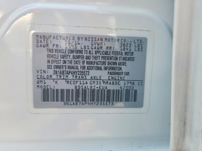 Aukcja sprzedaży 2017 Nissan Sentra, vin: 3N1AB7AP4HY235573, numer aukcji: 57070436