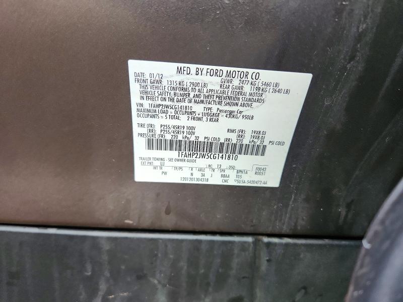Продажа на аукционе авто 2012 Ford Taurus, vin: 1FAHP2JW5CG141810, номер лота: 55804636