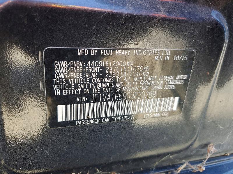 Продажа на аукционе авто 2016 Subaru Wrx, vin: JF1VA1B69G9820289, номер лота: 57091286