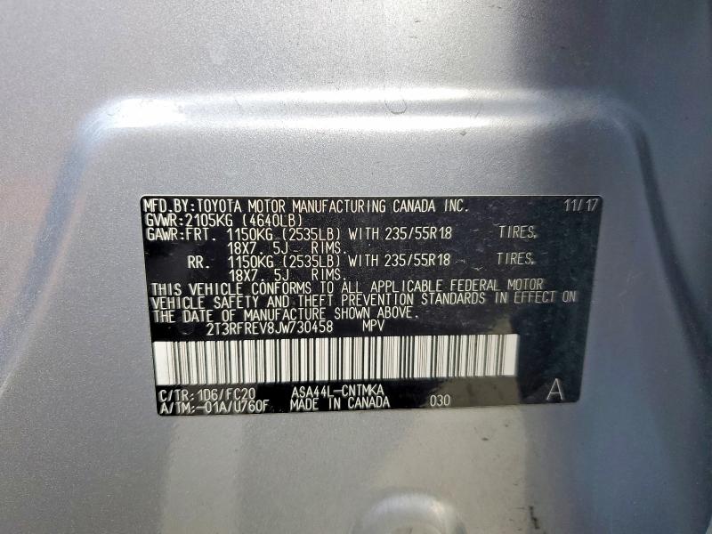 Aukcja sprzedaży 2018 Toyota Rav4, vin: 2T3RFREV8JW730458, numer aukcji: 55576176