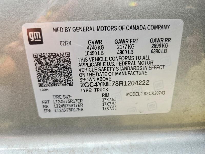 2024 Chevrolet Silverado მანქანა იყიდება აუქციონზე, vin: 2GC4YNE78R1204222, აუქციონის ნომერი: 57675936