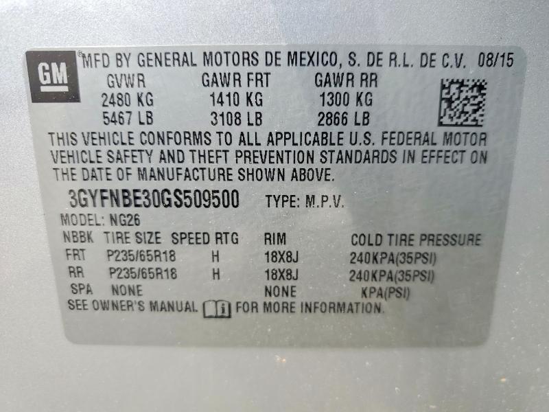 58033136 :رقم المزاد ، 3GYFNBE30GS509500 vin ، 2016 Cadillac Srx مزاد بيع