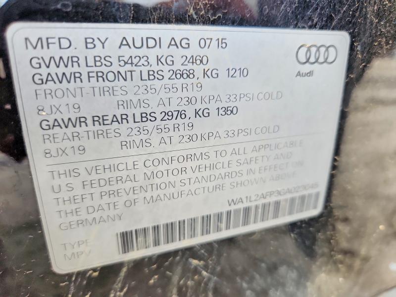 2016 Audi Q5 მანქანა იყიდება აუქციონზე, vin: WA1L2AFP3GA023045, აუქციონის ნომერი: 57936026