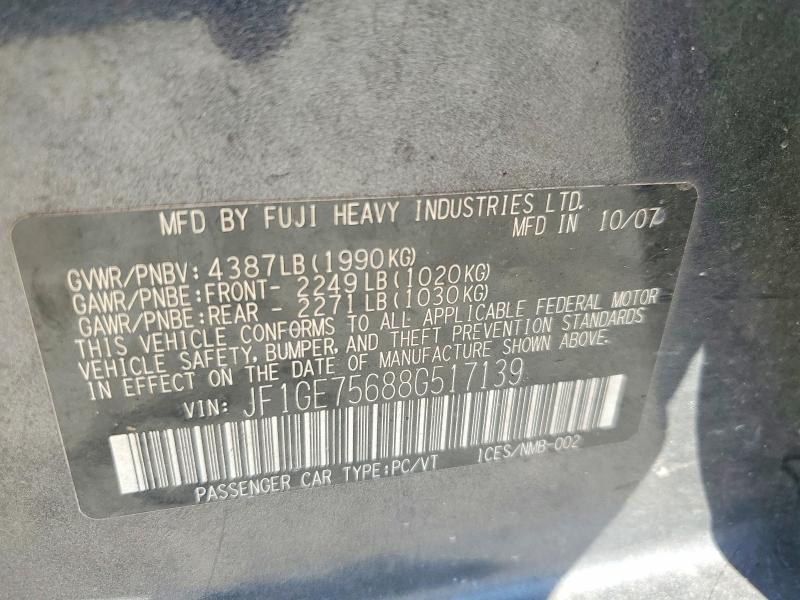Продажа на аукционе авто 2008 Subaru Impreza, vin: JF1GE75688G517139, номер лота: 57465526