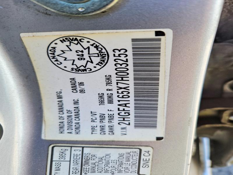 Aukcja sprzedaży 2007 Honda Civic, vin: 2HGFA165X7H003253, numer aukcji: 50554926