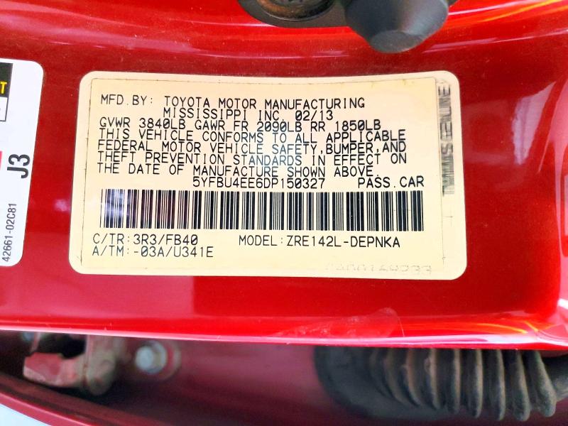Продаж на аукціоні авто 2013 Toyota Corolla, vin: 5YFBU4EE6DP150327, номер лоту: 57424376