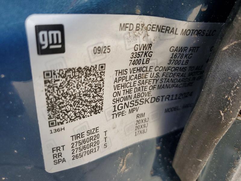 2026 Chevrolet Tahoe მანქანა იყიდება აუქციონზე, vin: 1GNS5SKD6TR112024, აუქციონის ნომერი: 58214896