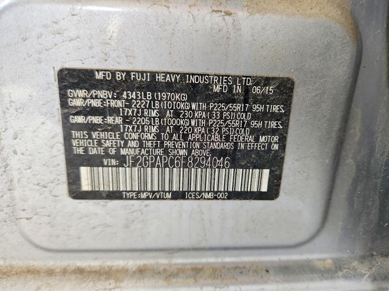Продаж на аукціоні авто 2015 Subaru Xv Crosstrek, vin: JF2GPAPC6F8294046, номер лоту: 54389636