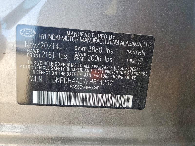 2015 Hyundai Elantra მანქანა იყიდება აუქციონზე, vin: 5NPDH4AE7FH614292, აუქციონის ნომერი: 58832296