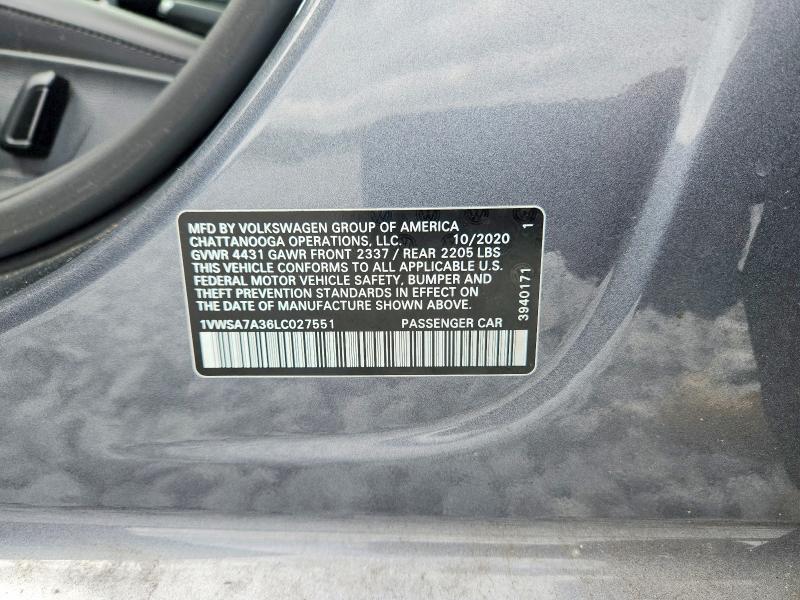 Aukcja sprzedaży 2020 Volkswagen Passat, vin: 1VWSA7A36LC027551, numer aukcji: 55343976