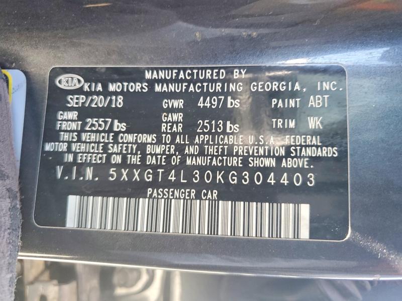 58713366 :رقم المزاد ، 5XXGT4L30KG304403 vin ، 2019 Kia Optima مزاد بيع