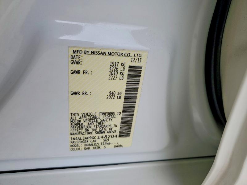 2016 Nissan Altima მანქანა იყიდება აუქციონზე, vin: 1N4AL3AP9GC148204, აუქციონის ნომერი: 58333996