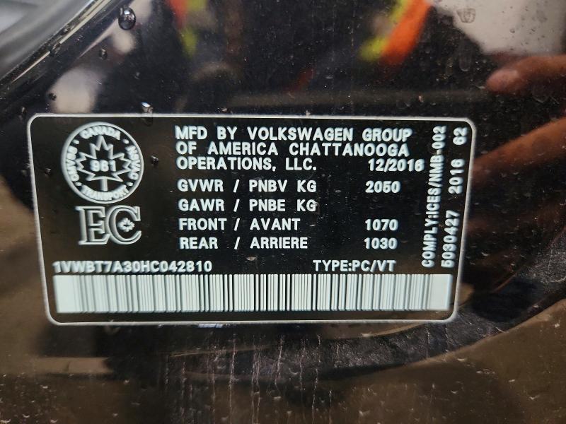Продажа на аукционе авто 2017 Volkswagen Passat, vin: 1VWBT7A30HC042810, номер лота: 54970996