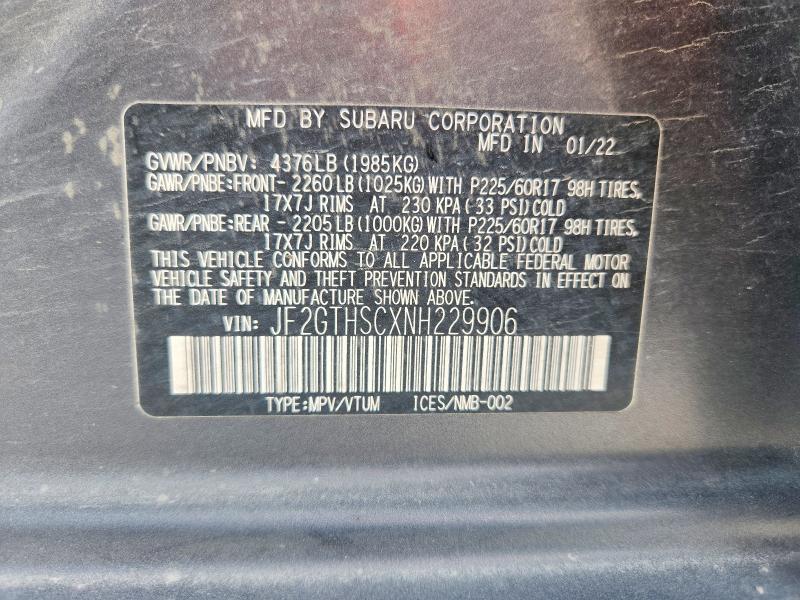 Продажа на аукционе авто 2022 Subaru Crosstrek, vin: JF2GTHSCXNH229906, номер лота: 58935496
