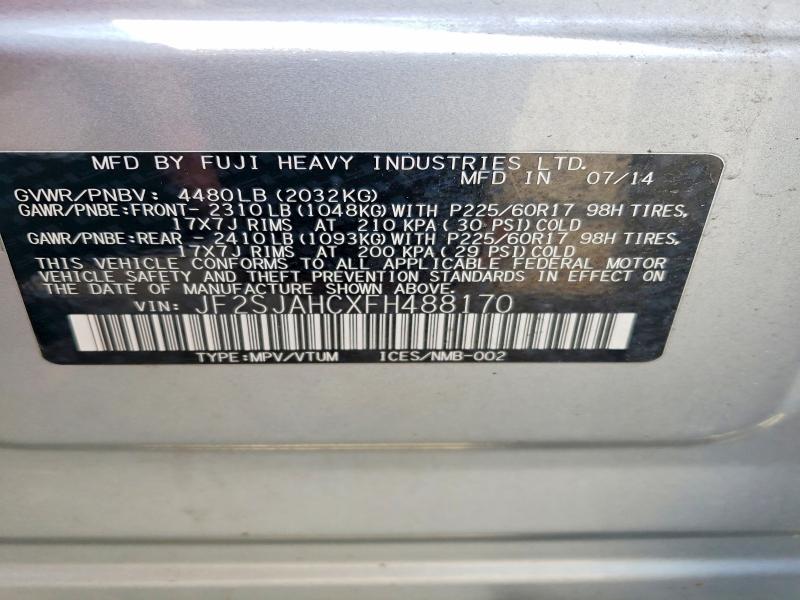 Продаж на аукціоні авто 2015 Subaru Forester, vin: JF2SJAHCXFH488170, номер лоту: 58809516