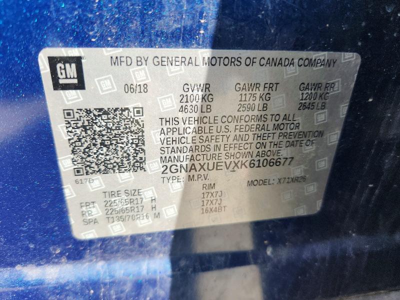 Продаж на аукціоні авто 2019 Chevrolet Equinox, vin: 2GNAXUEVXK6106677, номер лоту: 58192516