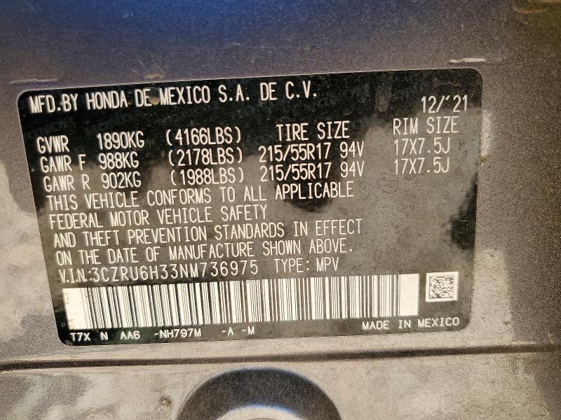 Продажа на аукционе авто 2022 Honda Hr-v, vin: 3CZRU6H33NM736975, номер лота: 56285226