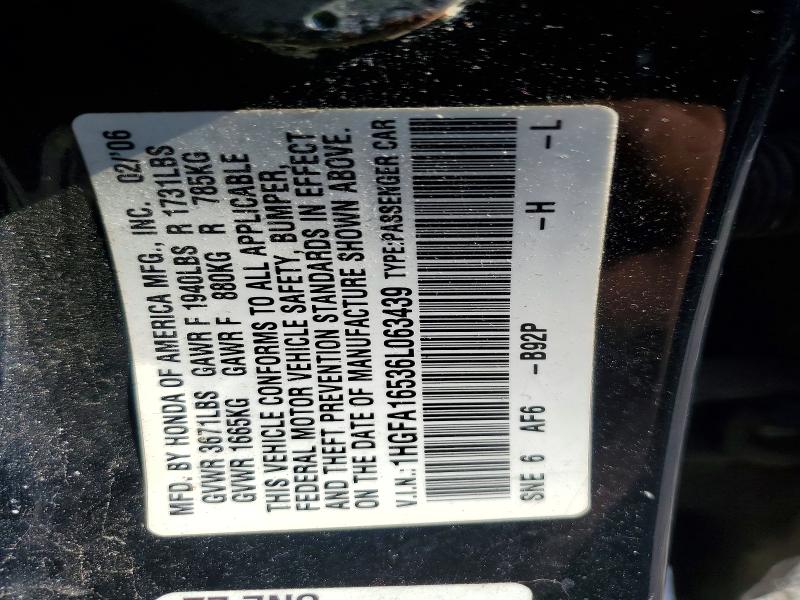 Aukcja sprzedaży 2006 Honda Civic, vin: 1HGFA16536L063439, numer aukcji: 56658986