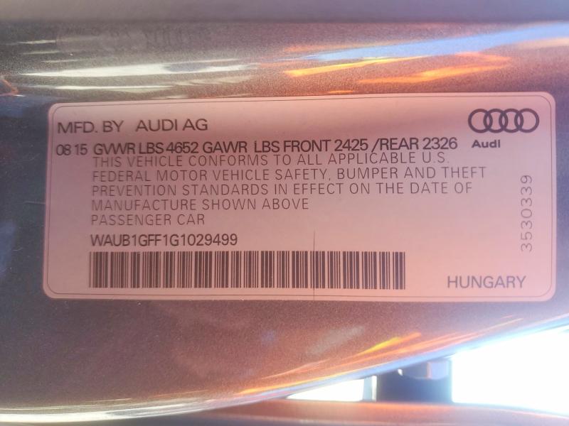 55734006 :رقم المزاد ، WAUB1GFF1G1029499 vin ، 2016 Audi S3 مزاد بيع