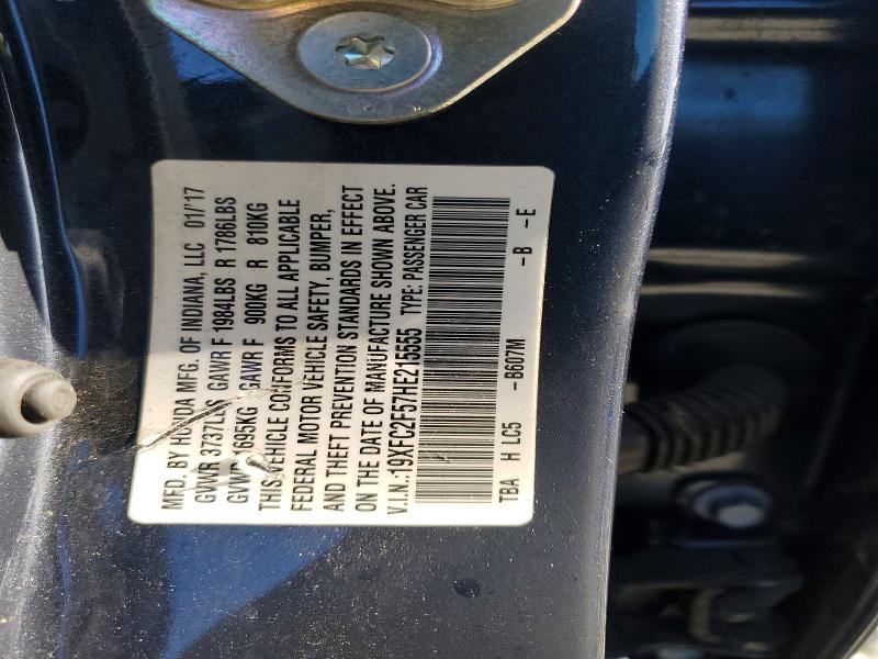 57164426 :رقم المزاد ، 19XFC2F57HE215555 vin ، 2017 Honda Civic مزاد بيع