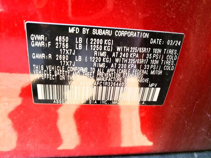 58180496 :رقم المزاد ، 4S4BTAFC1R3264407 vin ، 2024 Subaru Outback مزاد بيع