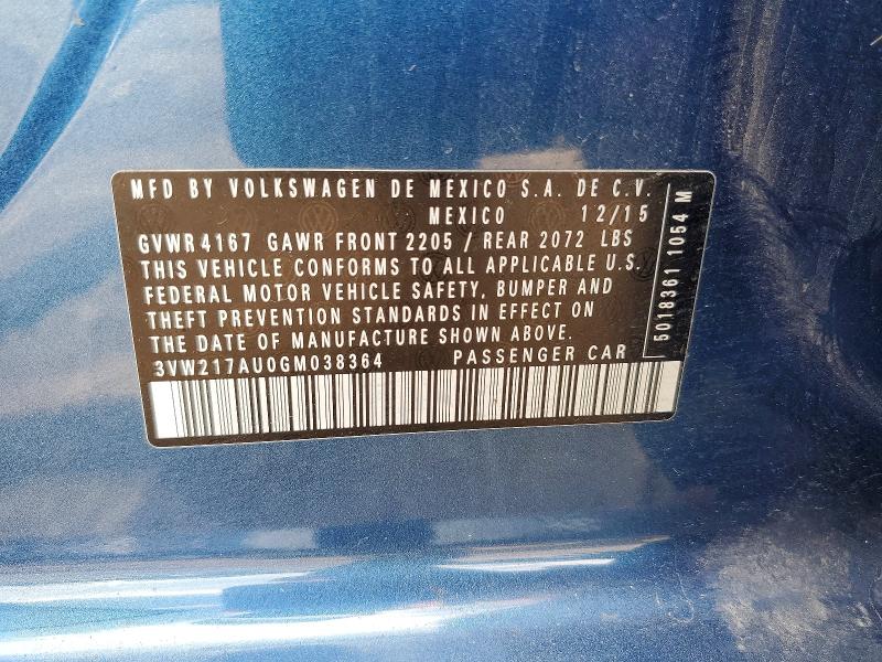 56508856 :رقم المزاد ، 3VW217AU0GM038364 vin ، 2016 Volkswagen Golf مزاد بيع