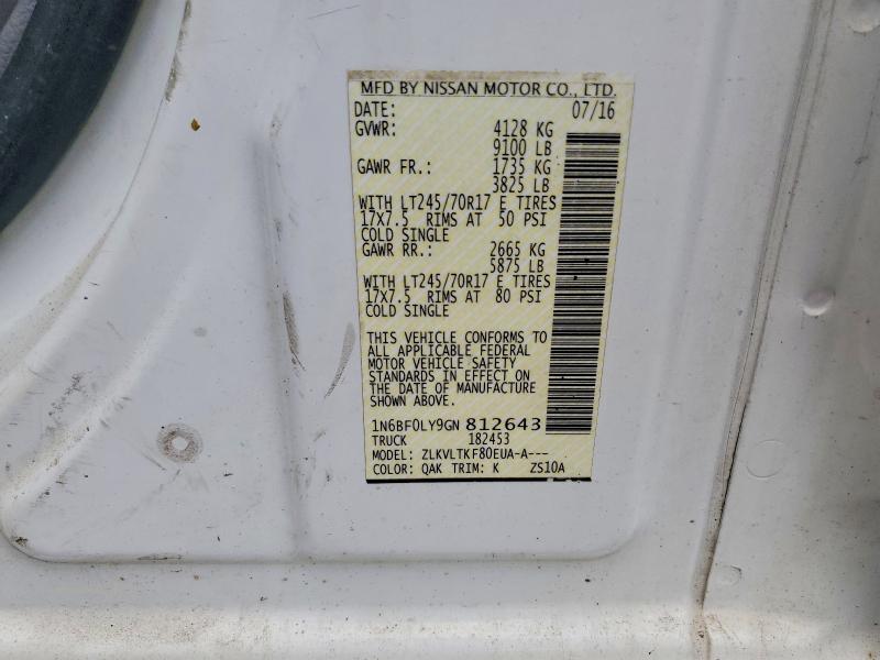 2016 Nissan Nv მანქანა იყიდება აუქციონზე, vin: 1N6BF0LY9GN812643, აუქციონის ნომერი: 58127996