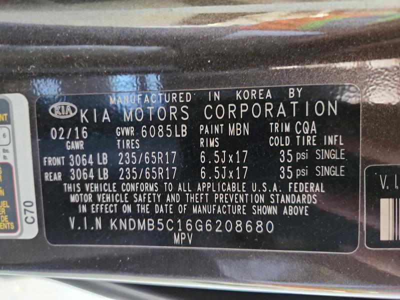 Aukcja sprzedaży 2016 Kia Sedona, vin: KNDMB5C16G6208680, numer aukcji: 55609266