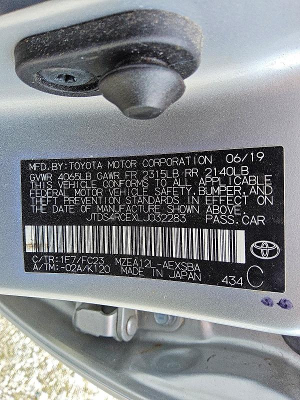 2020 Toyota Corolla მანქანა იყიდება აუქციონზე, vin: JTDS4RCEXLJ032283, აუქციონის ნომერი: 54999516