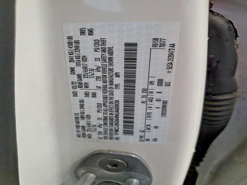 Продажа на аукционе авто 2022 Ford Escape, vin: 1FMCU9G64NUA60939, номер лота: 55371096