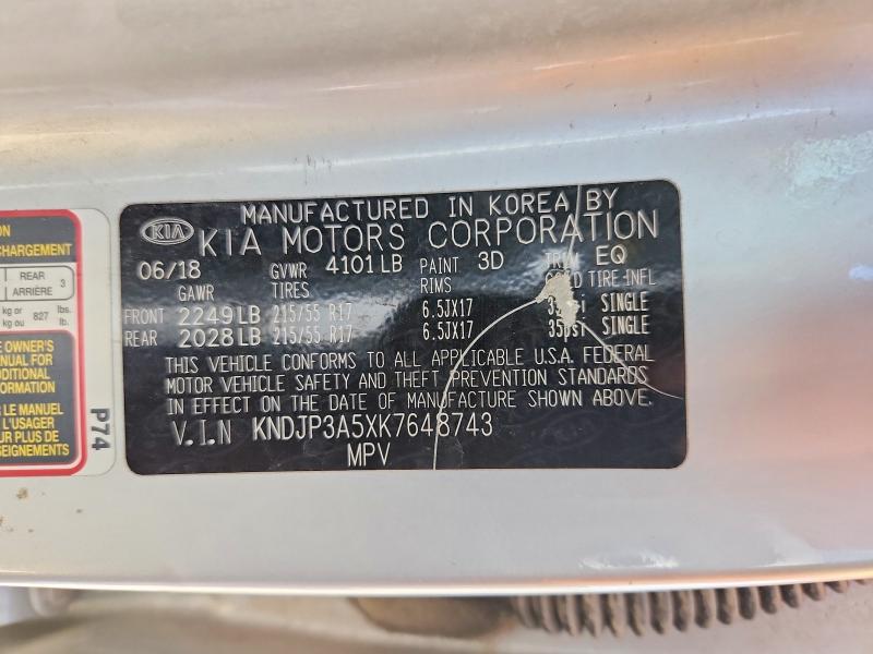 55810856 :رقم المزاد ، KNDJP3A5XK7648743 vin ، 2019 Kia Soul مزاد بيع
