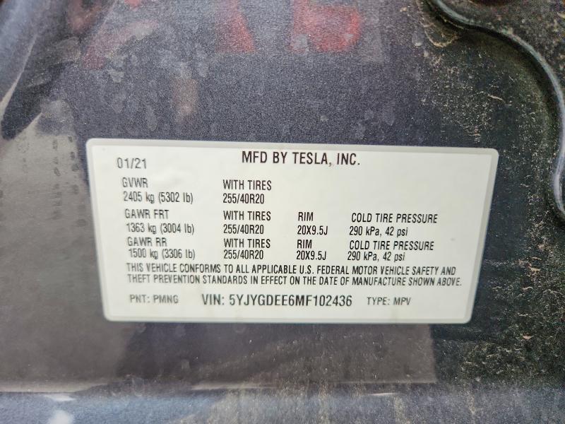 Продаж на аукціоні авто 2021 Tesla Model Y, vin: 5YJYGDEE6MF102436, номер лоту: 57935626