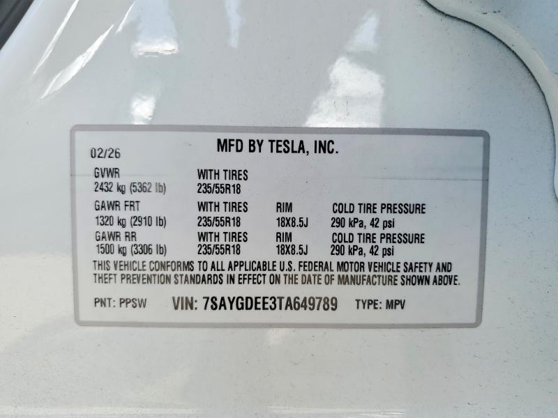 2026 Tesla Model Y მანქანა იყიდება აუქციონზე, vin: 7SAYGDEE3TA649789, აუქციონის ნომერი: 56719906