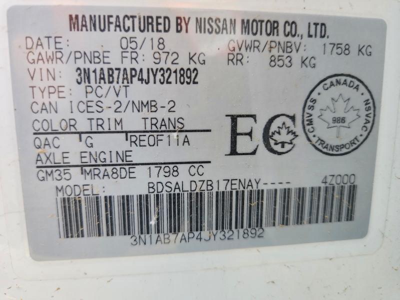 Aukcja sprzedaży 2018 Nissan Sentra, vin: 3N1AB7AP4JY321892, numer aukcji: 56406326