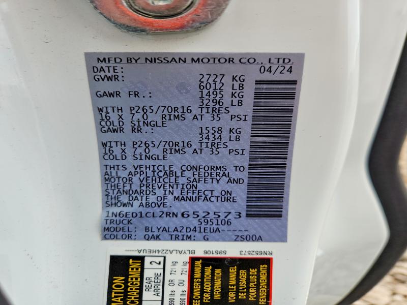 Aukcja sprzedaży 2024 Nissan Frontier, vin: 1N6ED1CL2RN652573, numer aukcji: 47772346