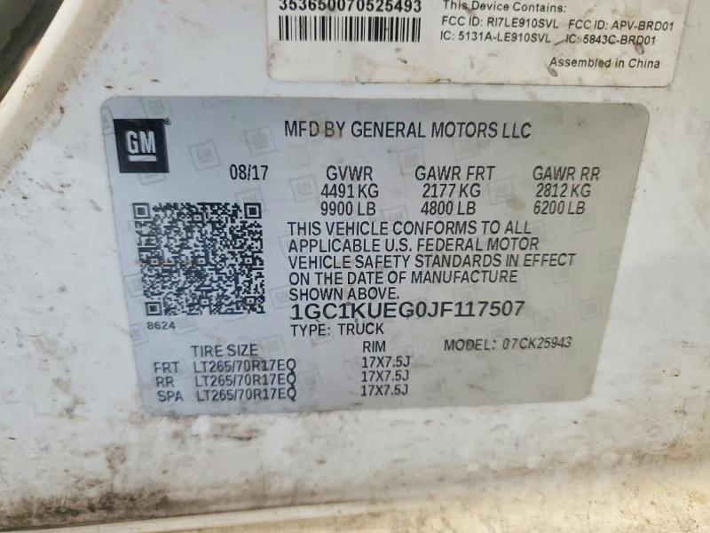 Продаж на аукціоні авто 2018 Chevrolet Silverado, vin: 1GC1KUEG0JF117507, номер лоту: 58077226