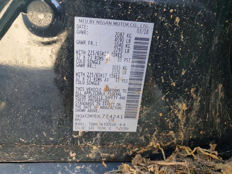 2018 Nissan Rogue მანქანა იყიდება აუქციონზე, vin: 5N1AT2MT0JC774241, აუქციონის ნომერი: 56115416