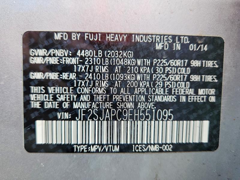 58940276 :رقم المزاد ، JF2SJAPC9EH551095 vin ، 2014 Subaru Forester مزاد بيع