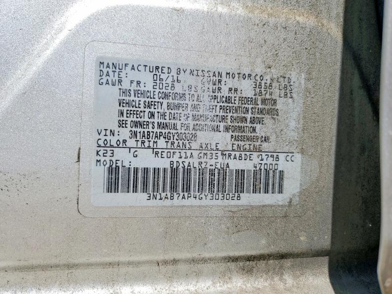 Продажа на аукционе авто 2016 Nissan Sentra, vin: 3N1AB7AP4GY303028, номер лота: 56412656