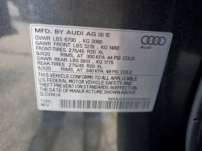 56878516 :رقم المزاد ، WA1LGAFE4FD029837 vin ، 2015 Audi Q7 مزاد بيع