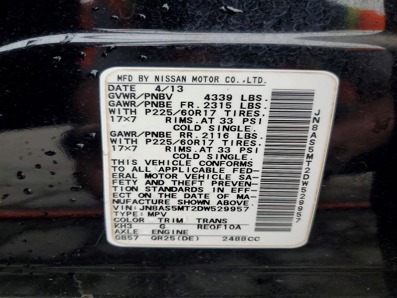 Aukcja sprzedaży 2013 Nissan Rogue, vin: JN8AS5MT2DW529957, numer aukcji: 54870256
