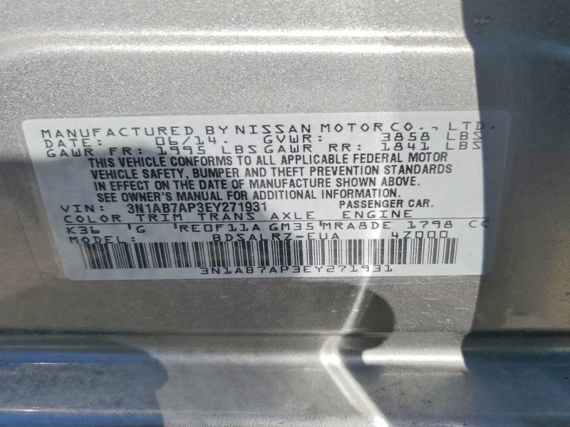 Продаж на аукціоні авто 2014 Nissan Sentra, vin: 3N1AB7AP3EY271931, номер лоту: 56140916