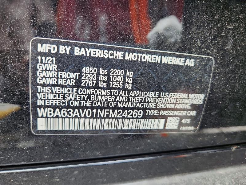 56817556 :رقم المزاد ، WBA63AV01NFM24269 vin ، 2022 Bmw 430i مزاد بيع