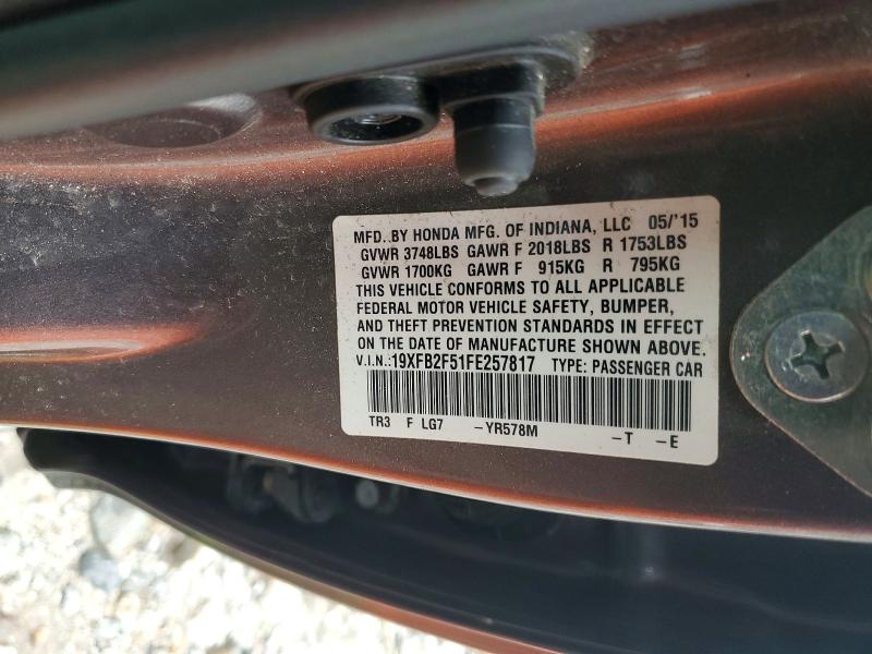 Aukcja sprzedaży 2015 Honda Civic, vin: 19XFB2F51FE257817, numer aukcji: 58070656