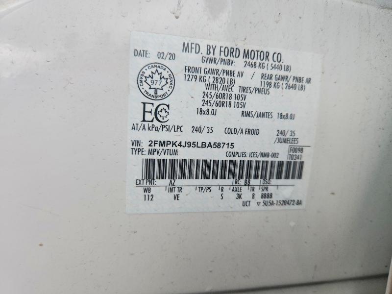 Продажа на аукционе авто 2020 Ford Edge, vin: 2FMPK4J95LBA58715, номер лота: 57781796