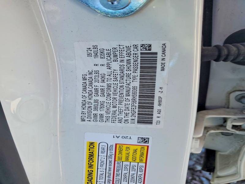 2024 Honda Civic მანქანა იყიდება აუქციონზე, vin: 2HGFE2F56RH589365, აუქციონის ნომერი: 55896266