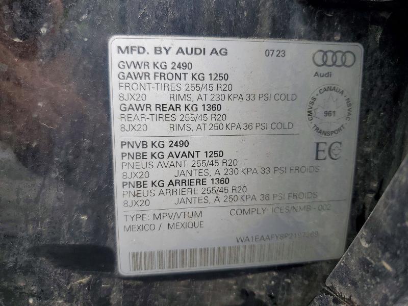 Продаж на аукціоні авто 2023 Audi Q5, vin: WA1EAAFY8P2197269, номер лоту: 59063656