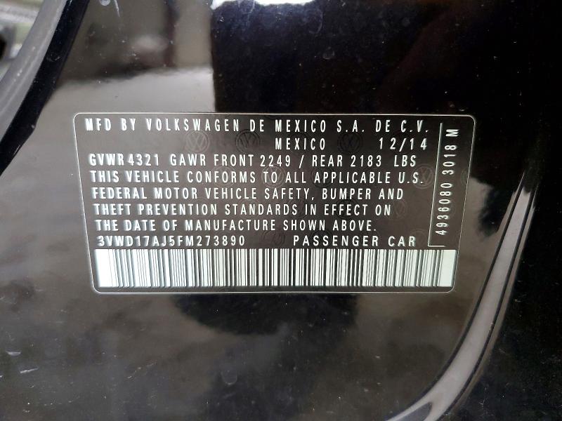 Aukcja sprzedaży 2015 Volkswagen Jetta, vin: 3VWD17AJ5FM273890, numer aukcji: 57639066
