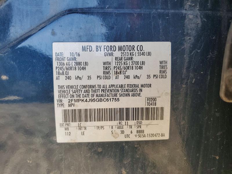 2016 Ford Edge მანქანა იყიდება აუქციონზე, vin: 2FMPK4J95GBC61755, აუქციონის ნომერი: 56515876